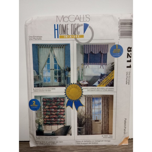McCall's Other - VTG 1996 McCalls Sewing Pattern 8211 UNCUT Home Dec In A Sec Valences & Curtains